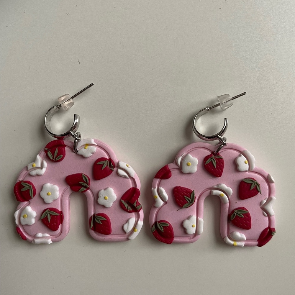 Pink Strawberry Hoop Earrings